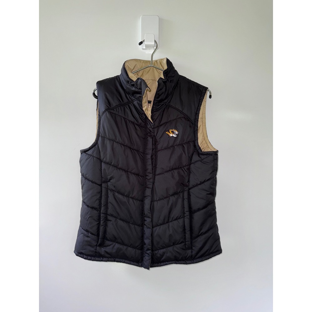 Columbia Mizzou Tigers Reversible Puffer Vest Womens Large Black Tan Missouri